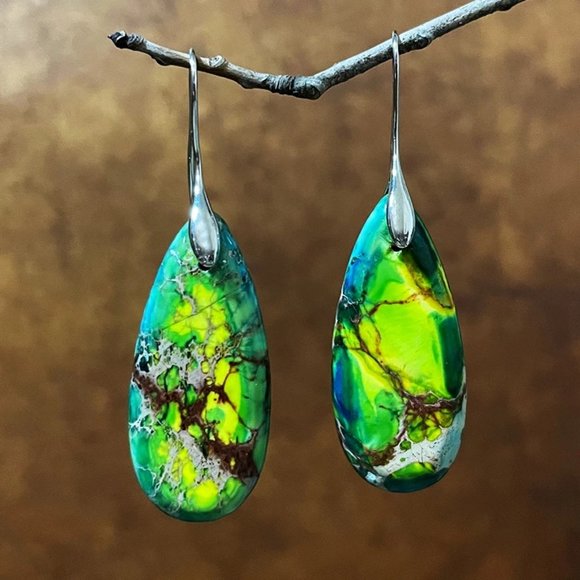 Natural Sea Sediment Women Boho Healing Stress Relief Dangle Drop Earrings Gifts - Picture 1 of 3